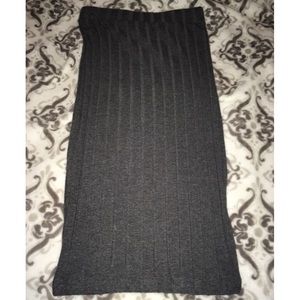 Gray Ribbed Knee-Length Pencil Skirt